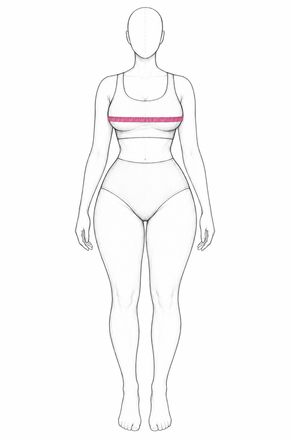 Bust measurement guide with pink measuring tape
